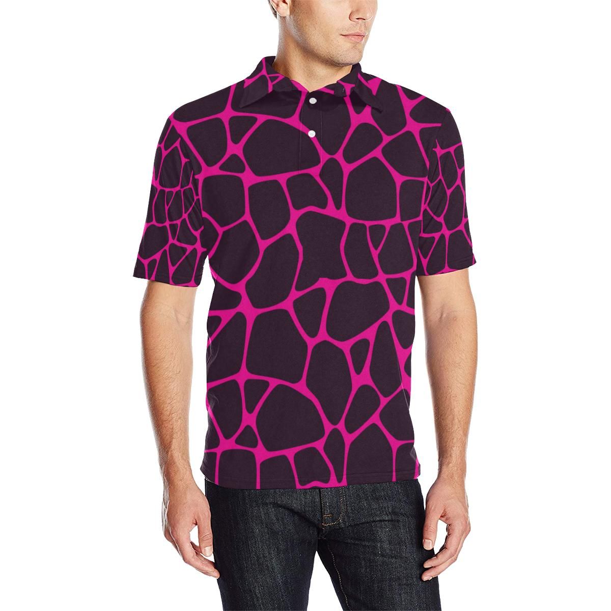 Giraffe Pink Background Texture Print Men Polo Shirt Giraffe Pink Background Texture Print Men Polo Shirt