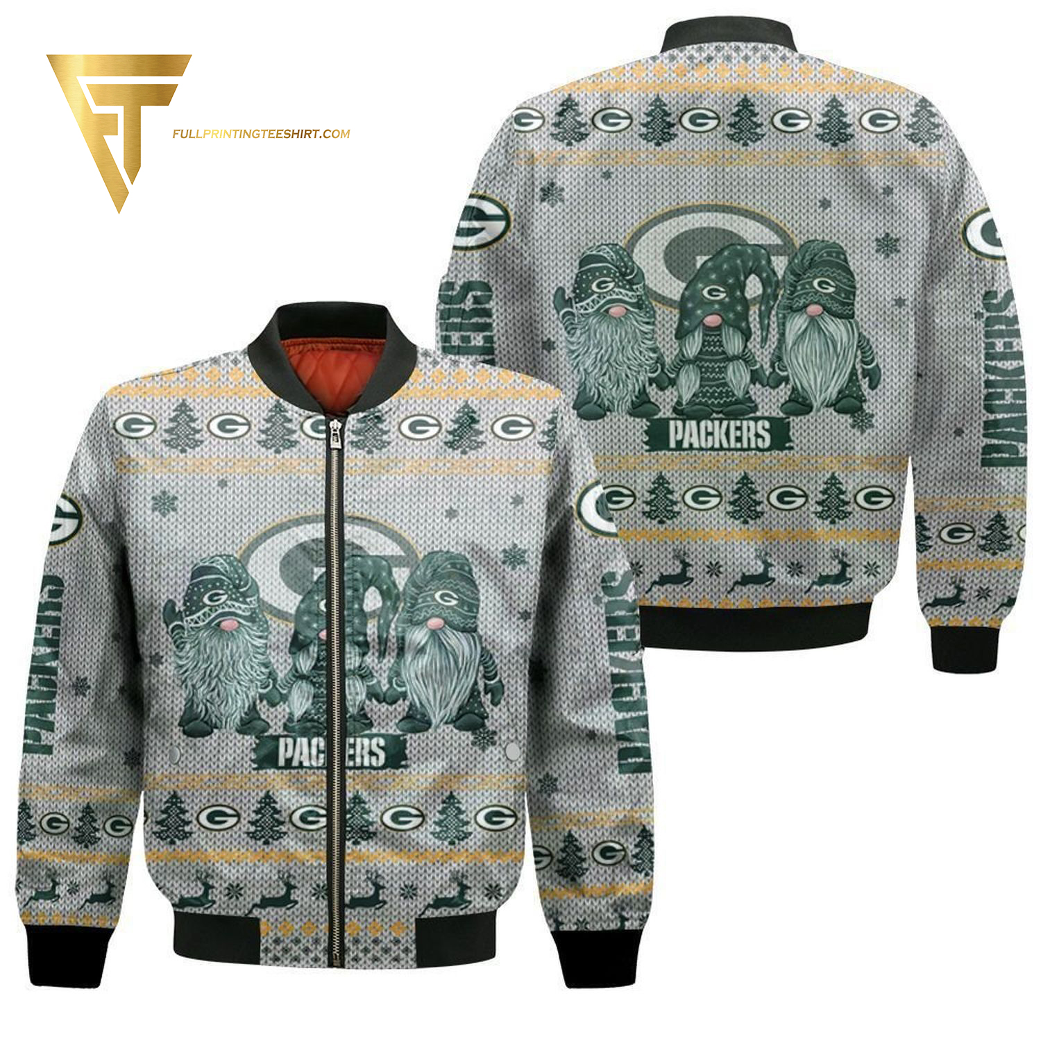 Gnomes Green Bay Packers Ugly Christmas Full Print Bomber Jacket Gnomes Green Bay Packers Ugly Christmas Full Print Bomber Jacket