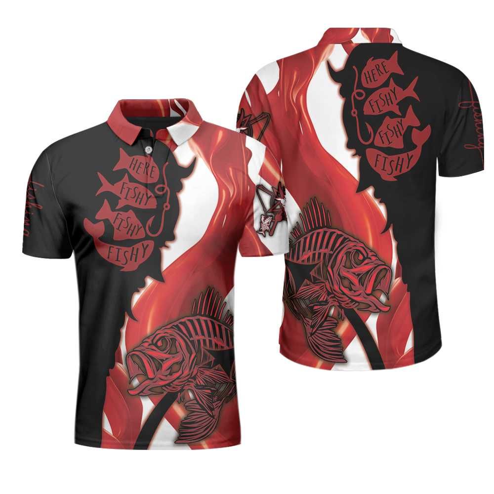 Go Fishing Here Red Fishy Polo Shirt #H Go Fishing Here Red Fishy Polo Shirt #H