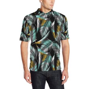Gold Glitter Cyan Tropical Palm Leaves Men Polo Shirt