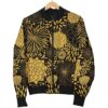 Gold Glitter Floral Pattern Print Women Casual Bomber Jacket