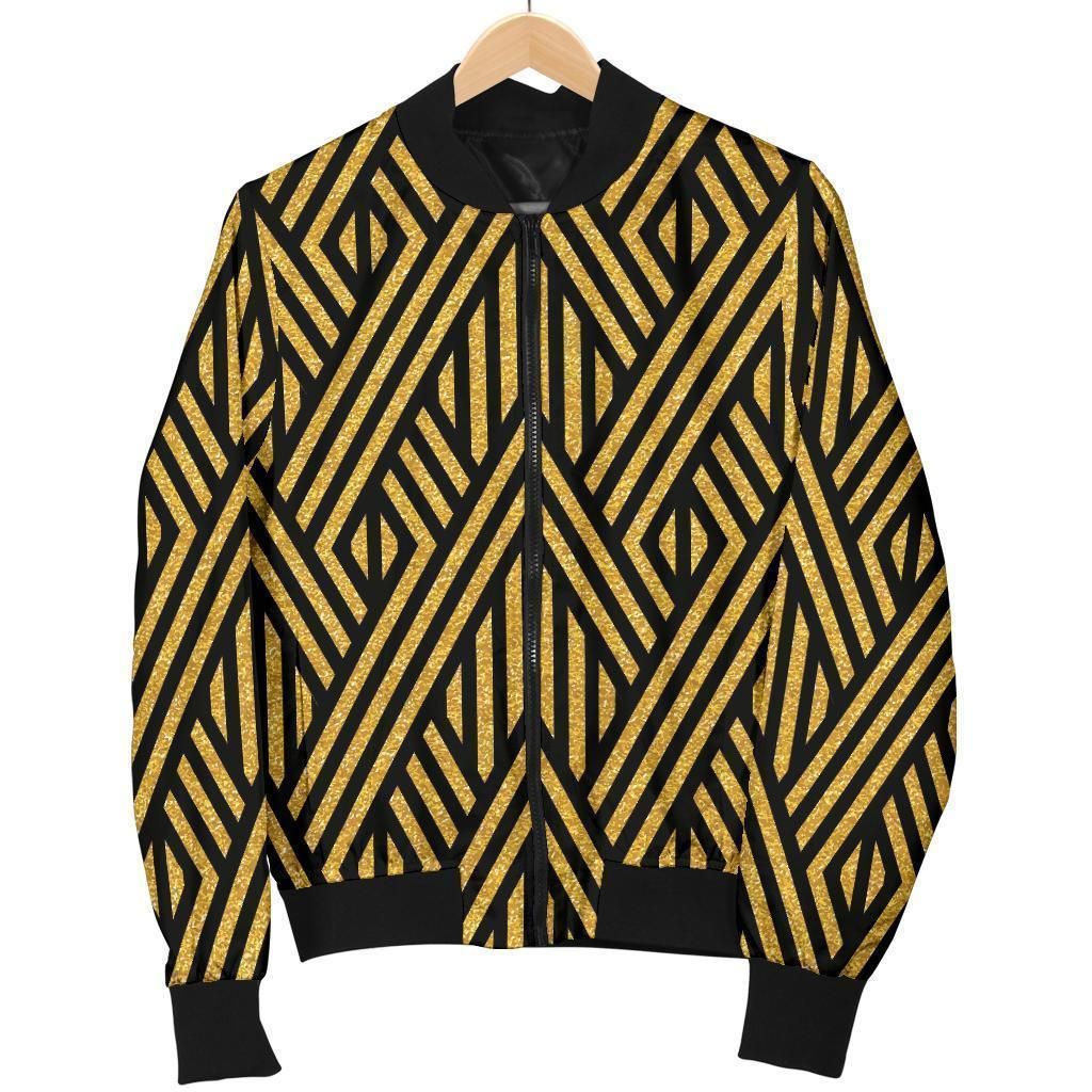 Gold Glitter Pattern Print Women Casual Bomber Jacket Gold Glitter Pattern Print Women Casual Bomber Jacket