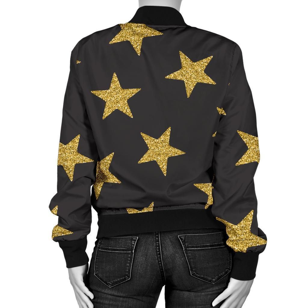 Gold-Glitter-Star-Pattern-Print-Women-Casual-Bomber-Jacket-2