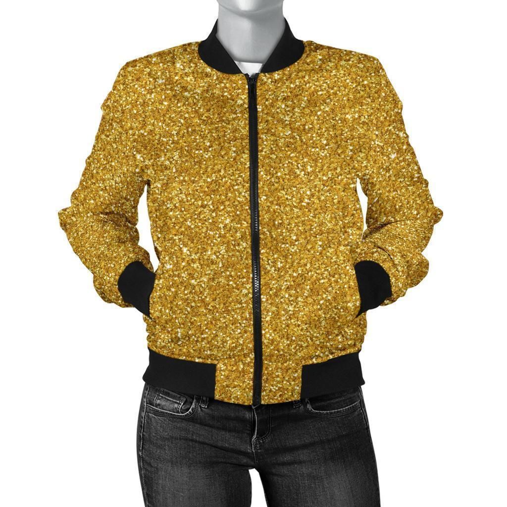 Gold-Glitter-Star-Print-Pattern-Women-Casual-Bomber-Jacket-1