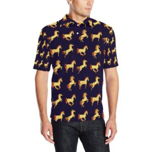 Gold Horse Pattern Men Polo Shirt