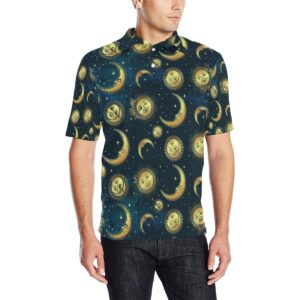 Gold Sun Moon Face Men Polo Shirt