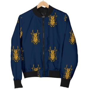 Golden Bug Pattern Print Women Casual Bomber Jacket