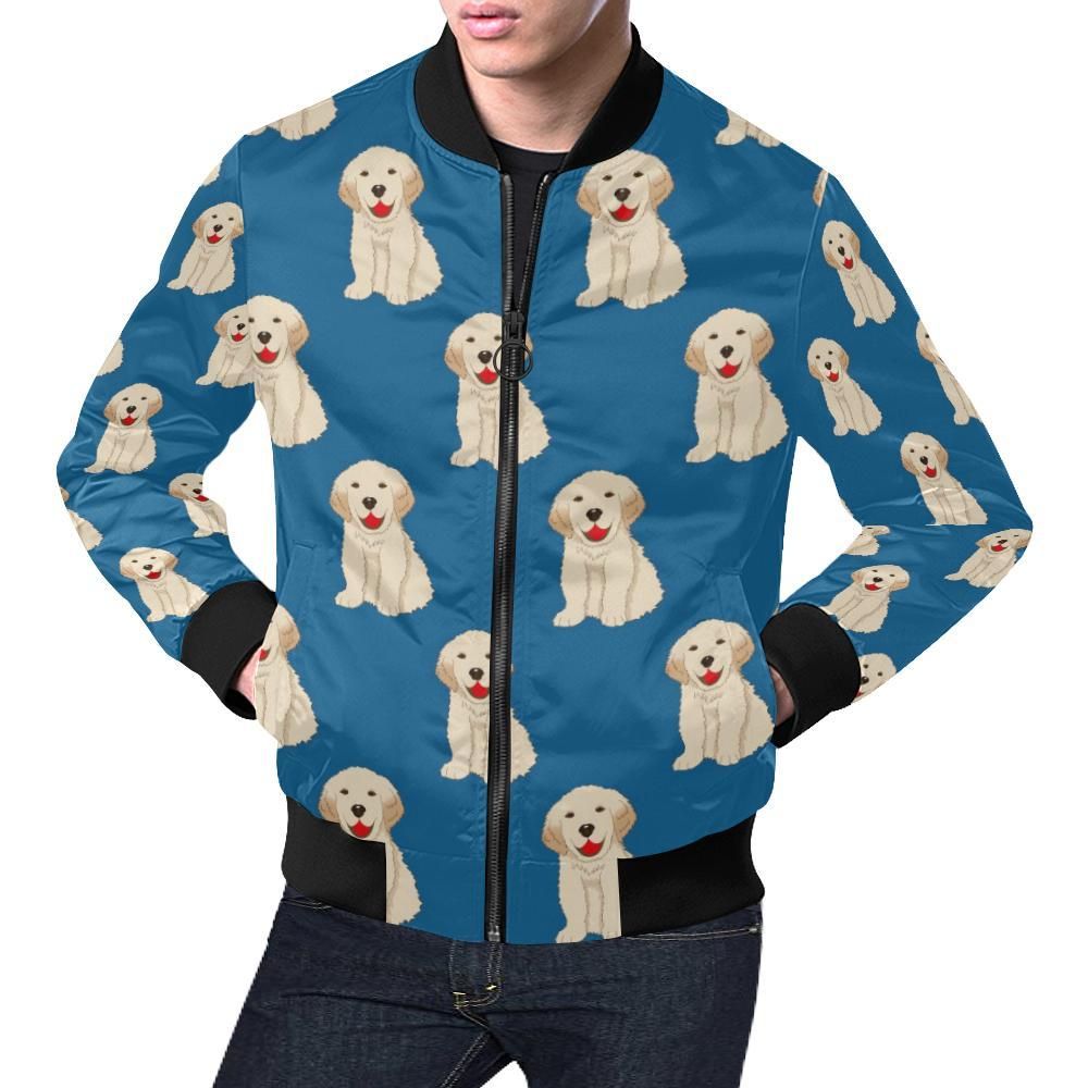 Golden Retriever Print Pattern Mens Bomber Jacket Golden Retriever Print Pattern Mens Bomber Jacket