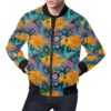 Goldfish Flower Pattern Print Mens Bomber Jacket