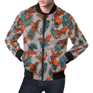 Goldfish Leaf Pattern Print Mens Bomber Jacket
