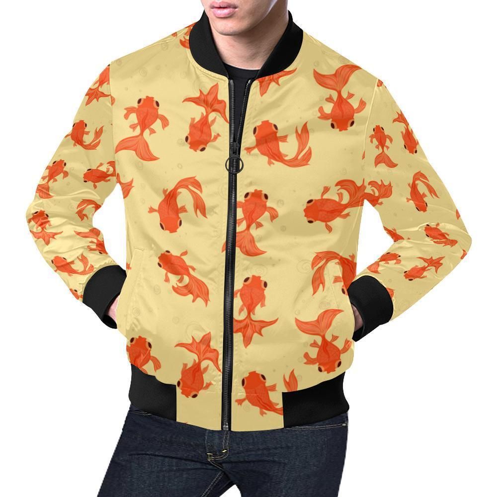 Goldfish Pattern Print Mens Bomber Jacket Goldfish Pattern Print Mens Bomber Jacket