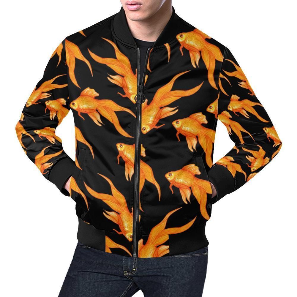 Goldfish Print Pattern Mens Bomber Jacket Goldfish Print Pattern Mens Bomber Jacket