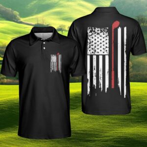 Golf American Flag Black Polo Shirt