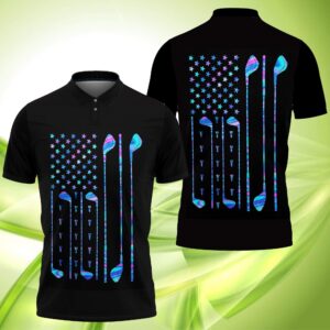 Golf American Flag Hologram Polo Shirt #Kv