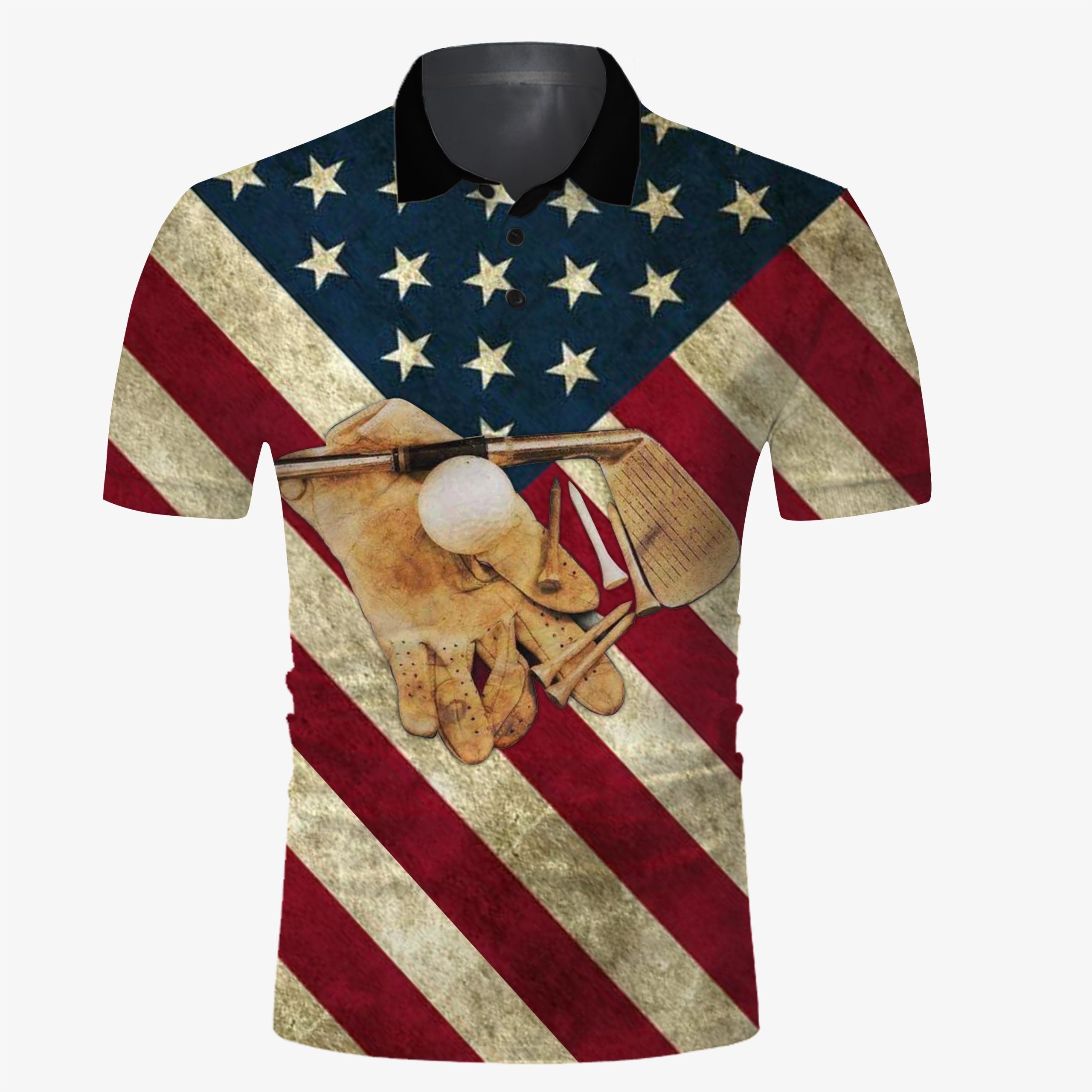 Golf American Flag Vintage 3D All Over Printed Polo Shirt Golf American Flag Vintage 3D All Over Printed Polo Shirt