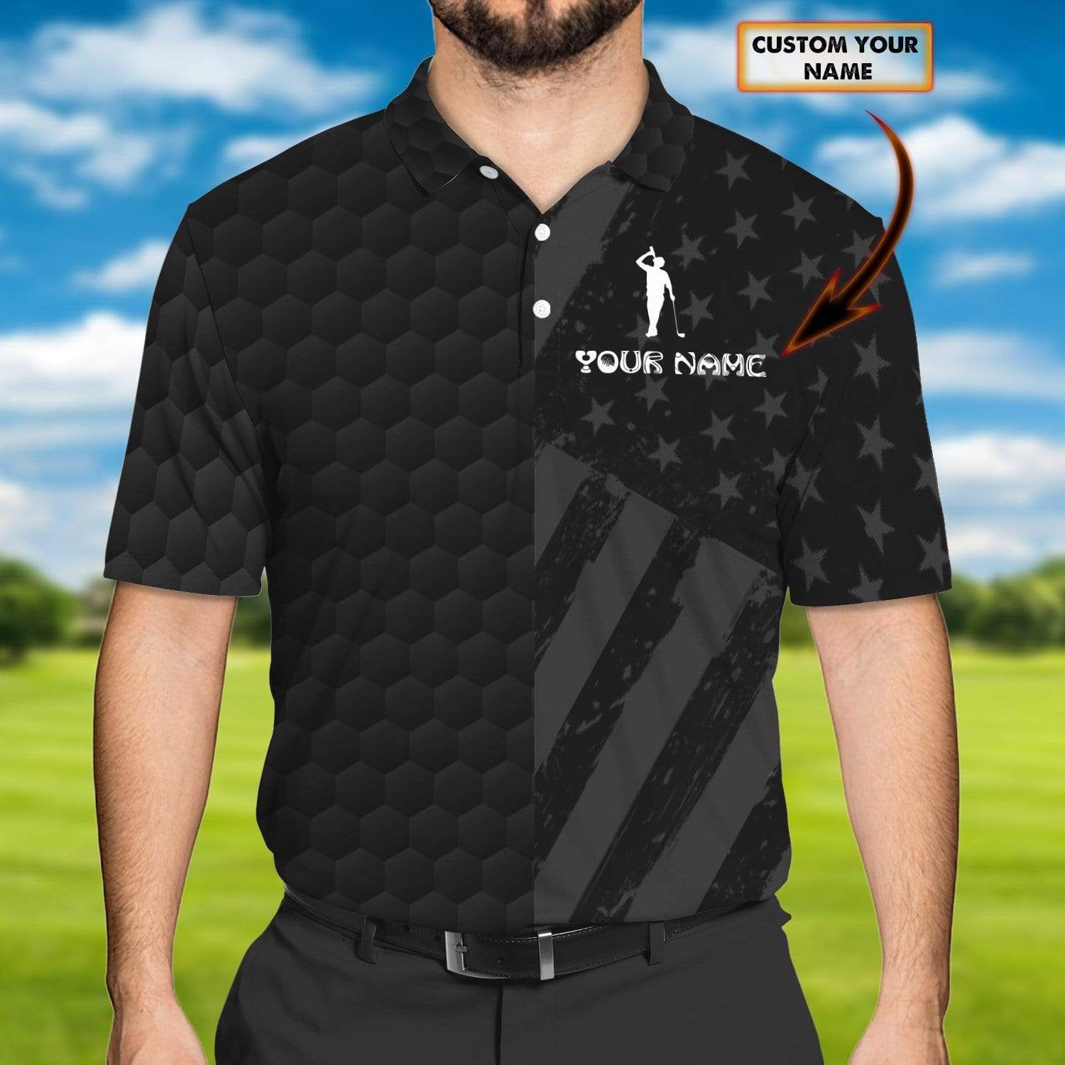 Golf Black Flag Custom Name Polo Shirt Golf Black Flag Custom Name Polo Shirt
