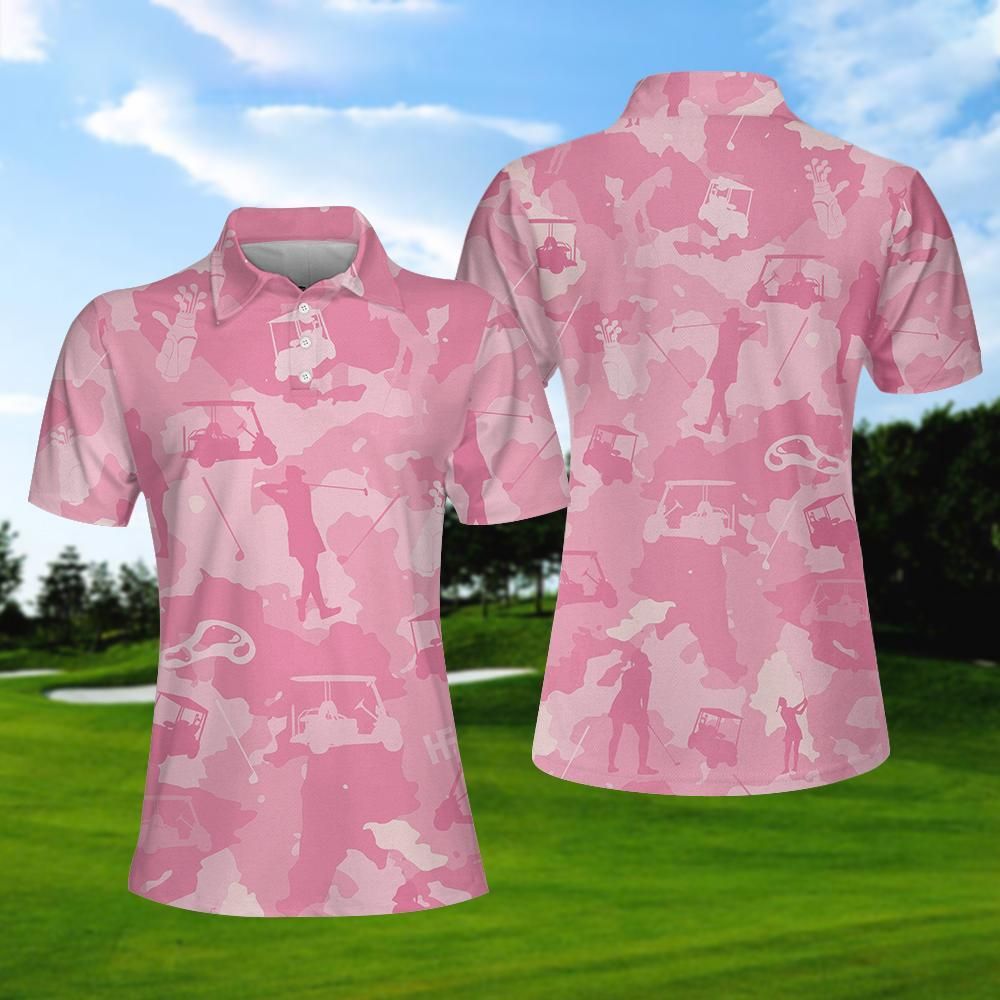 Golf Girl Player Pink Camo Polo Shirt Golf Girl Player Pink Camo Polo Shirt