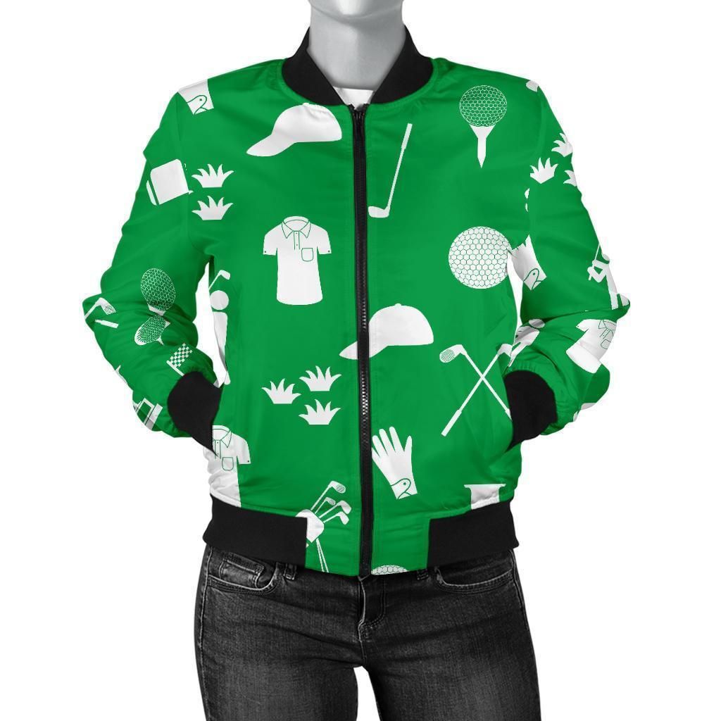 Golf-Green-Pattern-Print-Women-Casual-Bomber-Jacket-1