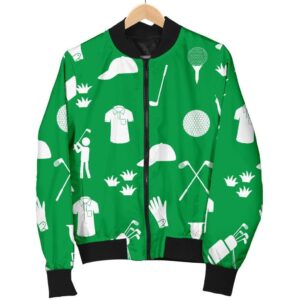 Golf Green Pattern Print Women Casual Bomber Jacket