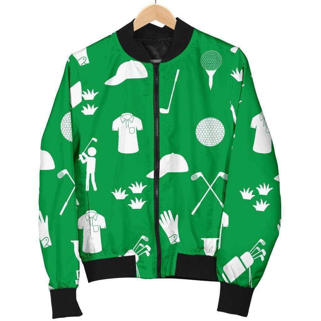 Golf Green Pattern Print Women Casual Bomber Jacket Golf Green Pattern Print Women Casual Bomber Jacket