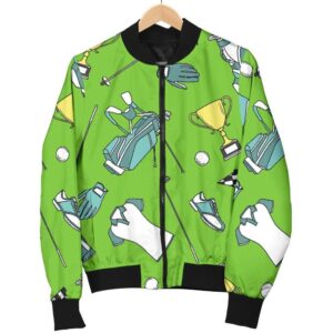 Golf Green Print Pattern Women Casual Bomber Jacket