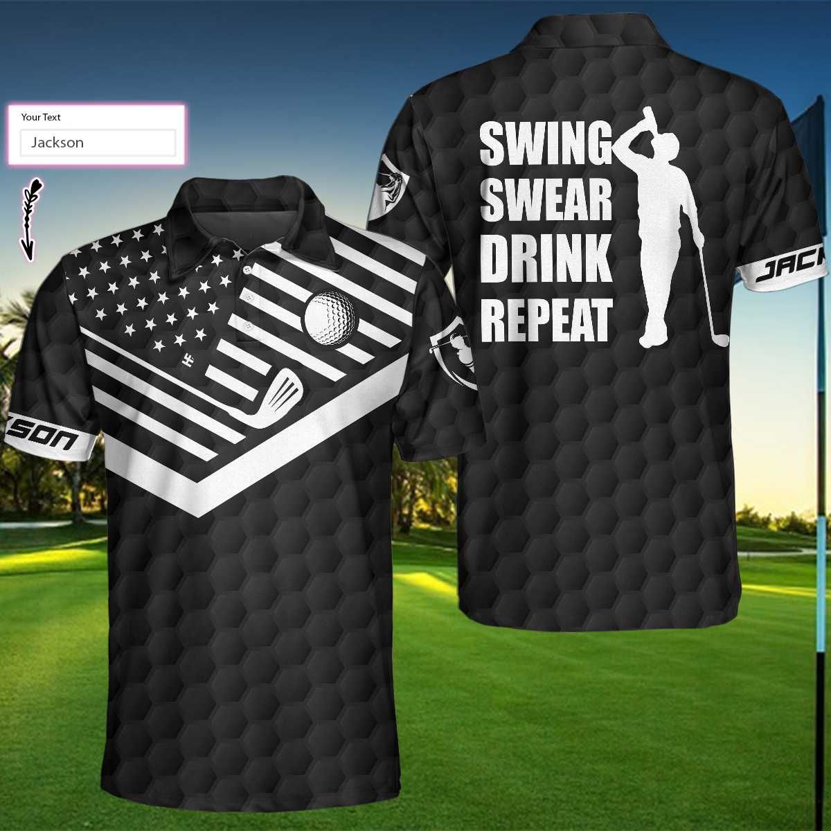 Golf Player Swing Swear Drink Repeat Custom Custom Name Polo Shirt #Kv Golf Player Swing Swear Drink Repeat Custom Custom Name Polo Shirt #Kv