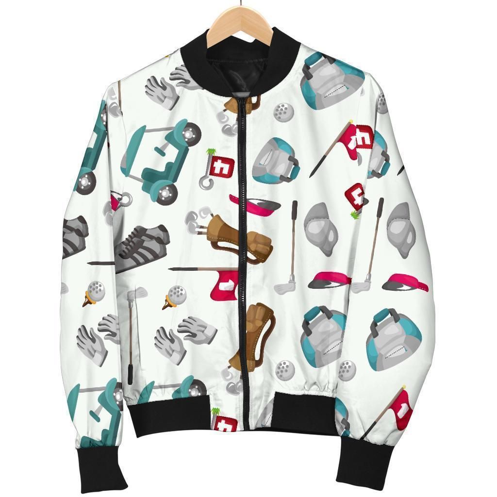 Golf Print Pattern Women Casual Bomber Jacket Golf Print Pattern Women Casual Bomber Jacket