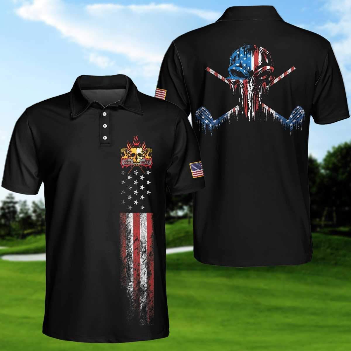 Golf Skull America Flag Polo Shirt Golf Skull America Flag Polo Shirt