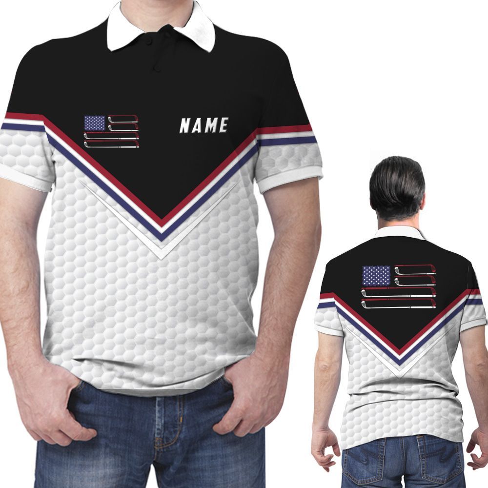 Golf White Geometric Hexagon Custom Name Polo Shirt For Golfers Golf White Geometric Hexagon Custom Name Polo Shirt For Golfers