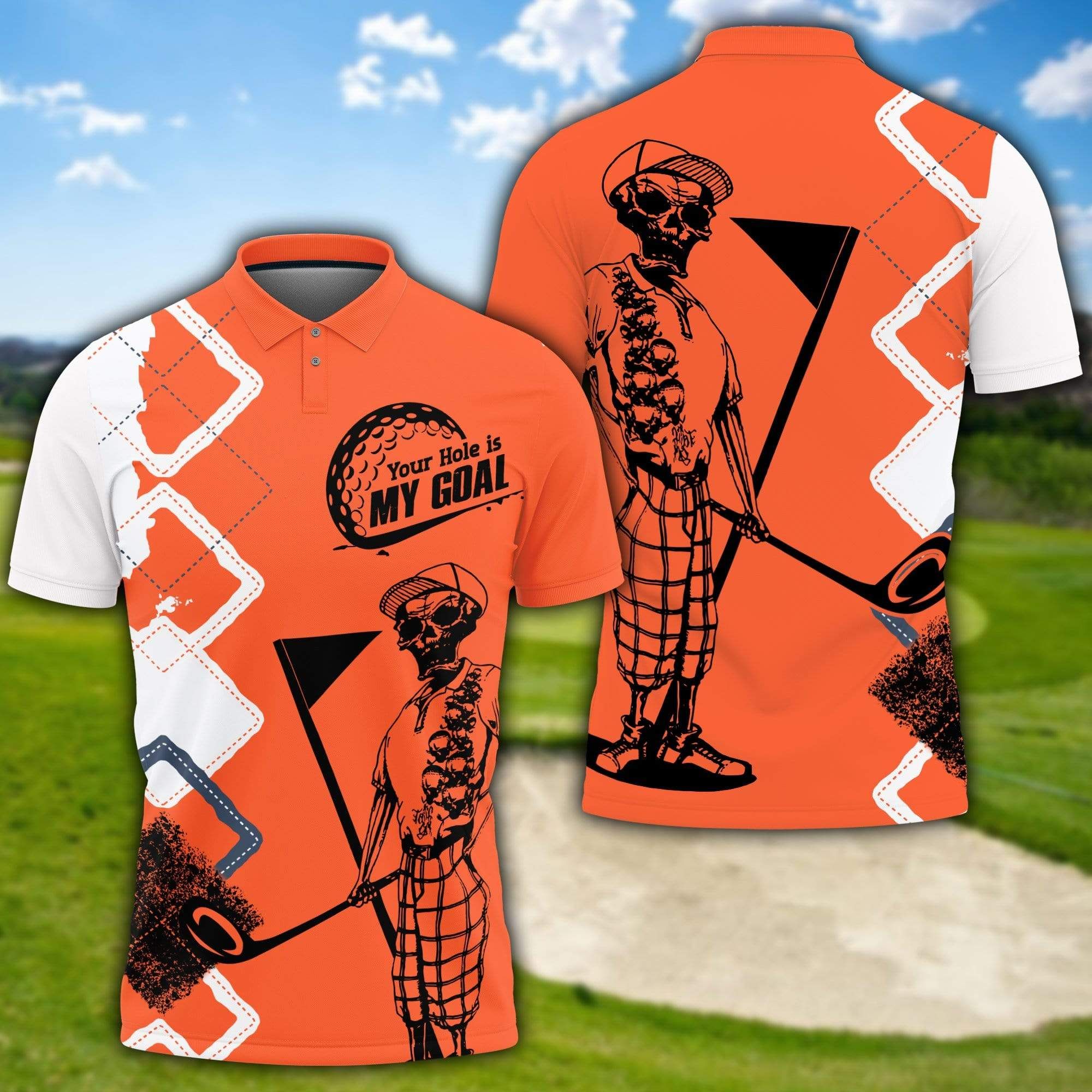 Golf Your Hole Is My Goal Orange White Polo Shirt Golf Your Hole Is My Goal Orange White Polo Shirt