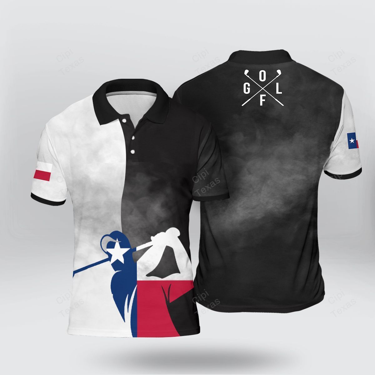 Golfer Golf Player Texas Flag Black Polo Shirt Golfer Golf Player Texas Flag Black Polo Shirt