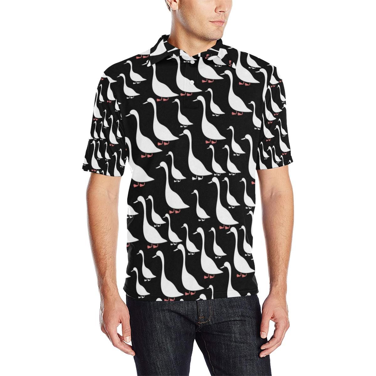 Goose Pattern Print Design 01 Men Polo Shirt Goose Pattern Print Design 01 Men Polo Shirt