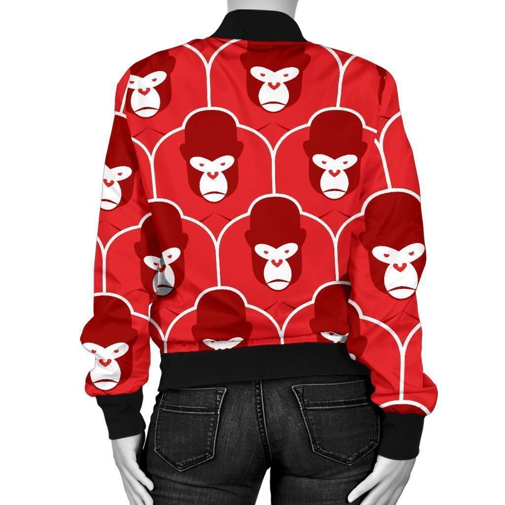 Gorilla-Red-Pattern-Print-Women-Casual-Bomber-Jacket-2