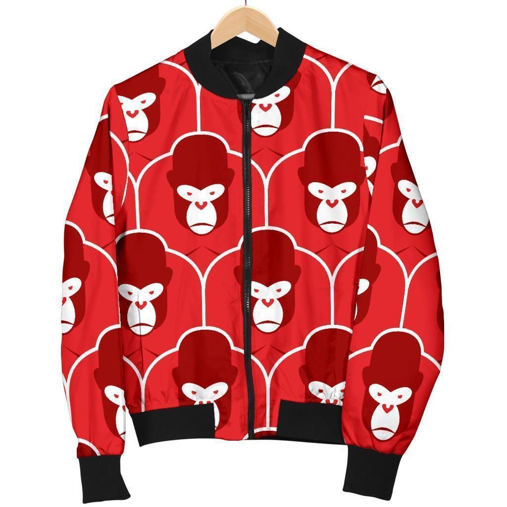 Gorilla Red Pattern Print Women Casual Bomber Jacket Gorilla Red Pattern Print Women Casual Bomber Jacket