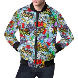 Graffiti Pattern Print Mens Bomber Jacket
