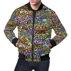 Graffiti Print Pattern Mens Bomber Jacket