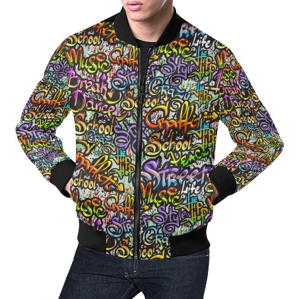 Graffiti Print Pattern Mens Bomber Jacket Graffiti Print Pattern Mens Bomber Jacket