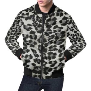 Gray Cheetah Leopard Pattern Print Mens Bomber Jacket
