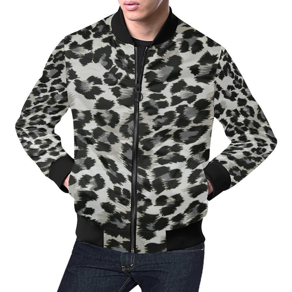 Gray Cheetah Leopard Pattern Print Mens Bomber Jacket Gray Cheetah Leopard Pattern Print Mens Bomber Jacket