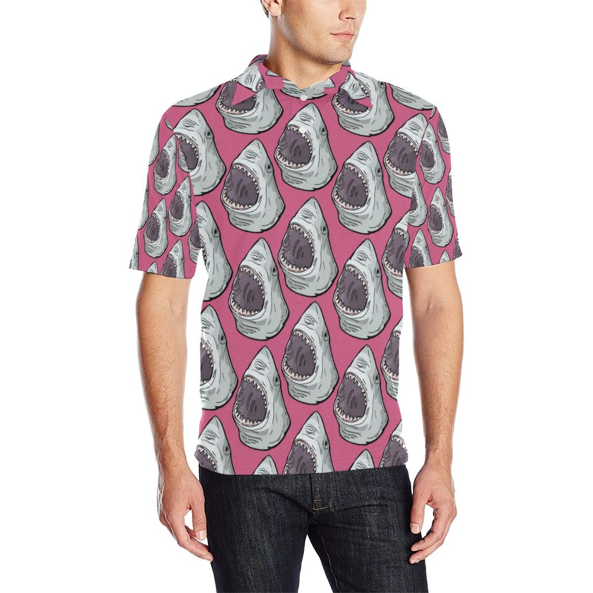 Great White Shark Pattern Print Design 01 Men Polo Shirt Great White Shark Pattern Print Design 01 Men Polo Shirt