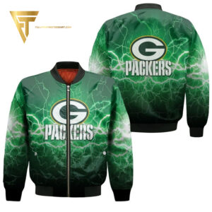 Green Bay Packers Lightning Green Full Print Bomber Jacket