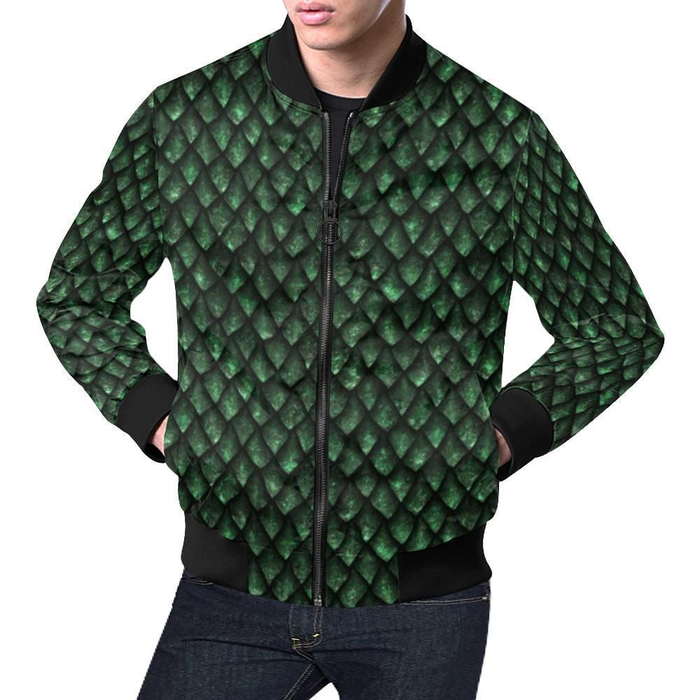 Green Egg Skin Dragon Pattern Print Mens Bomber Jacket Green Egg Skin Dragon Pattern Print Mens Bomber Jacket