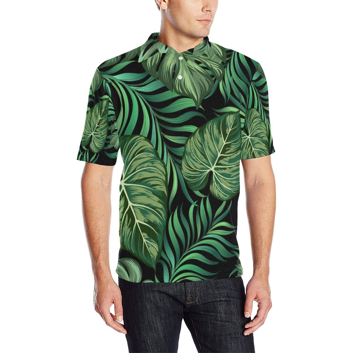 Green Fresh Tropical Palm Leaves Men Polo Shirt Green Fresh Tropical Palm Leaves Men Polo Shirt