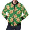 Green Gingerbread Man Chirstmas Pattern Print Mens Bomber Jacket