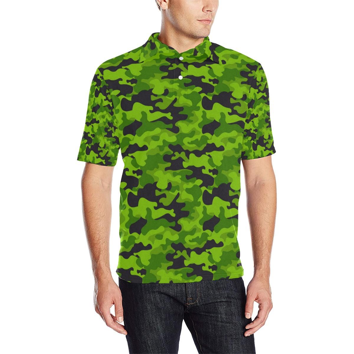 Green Kelly Camo Print Men Polo Shirt Green Kelly Camo Print Men Polo Shirt