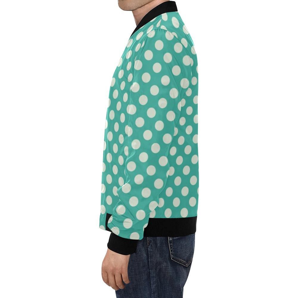 Green-White-Polka-dot-Pattern-Print-Mens-Bomber-Jacket-1