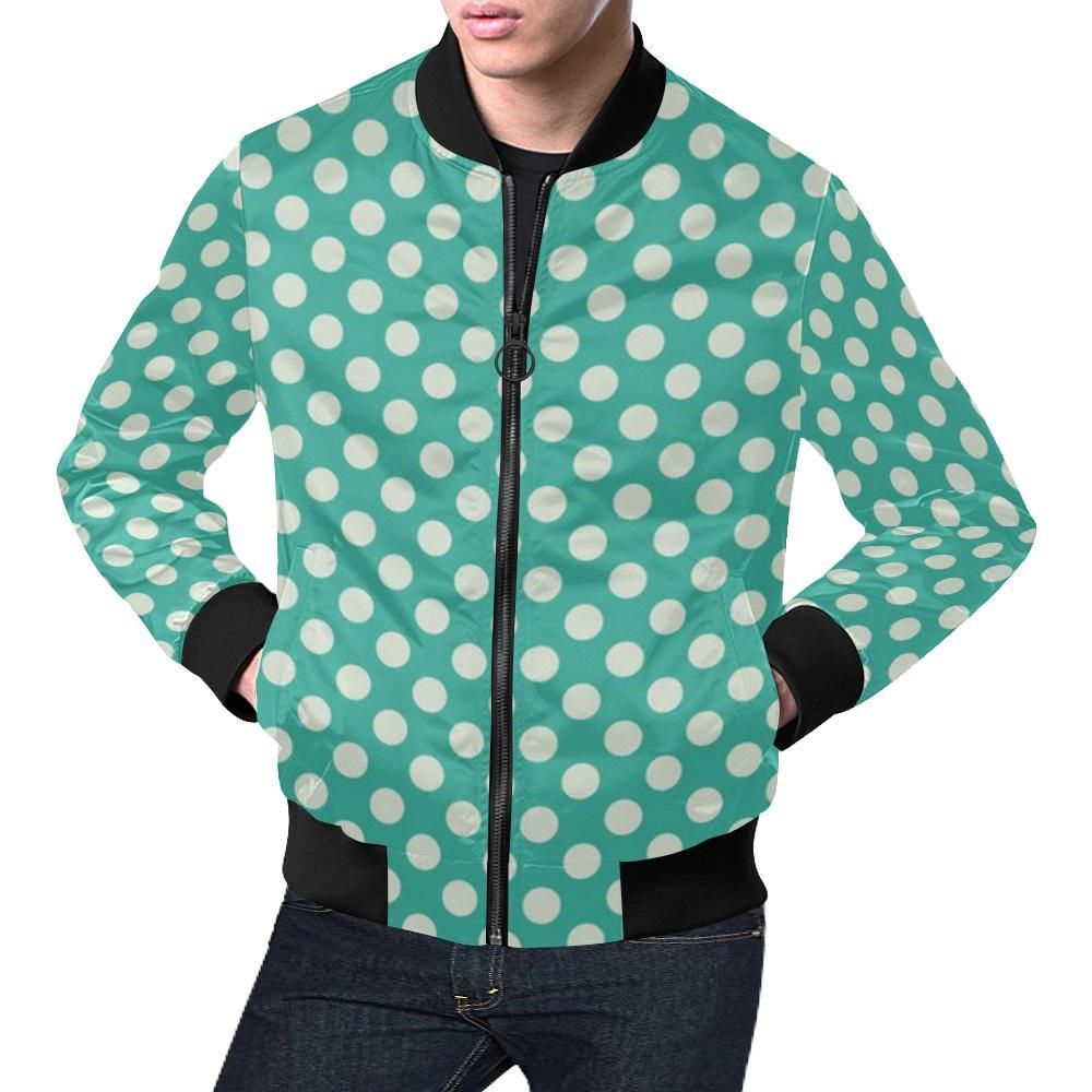 Green White Polka dot Pattern Print Mens Bomber Jacket Green White Polka dot Pattern Print Mens Bomber Jacket