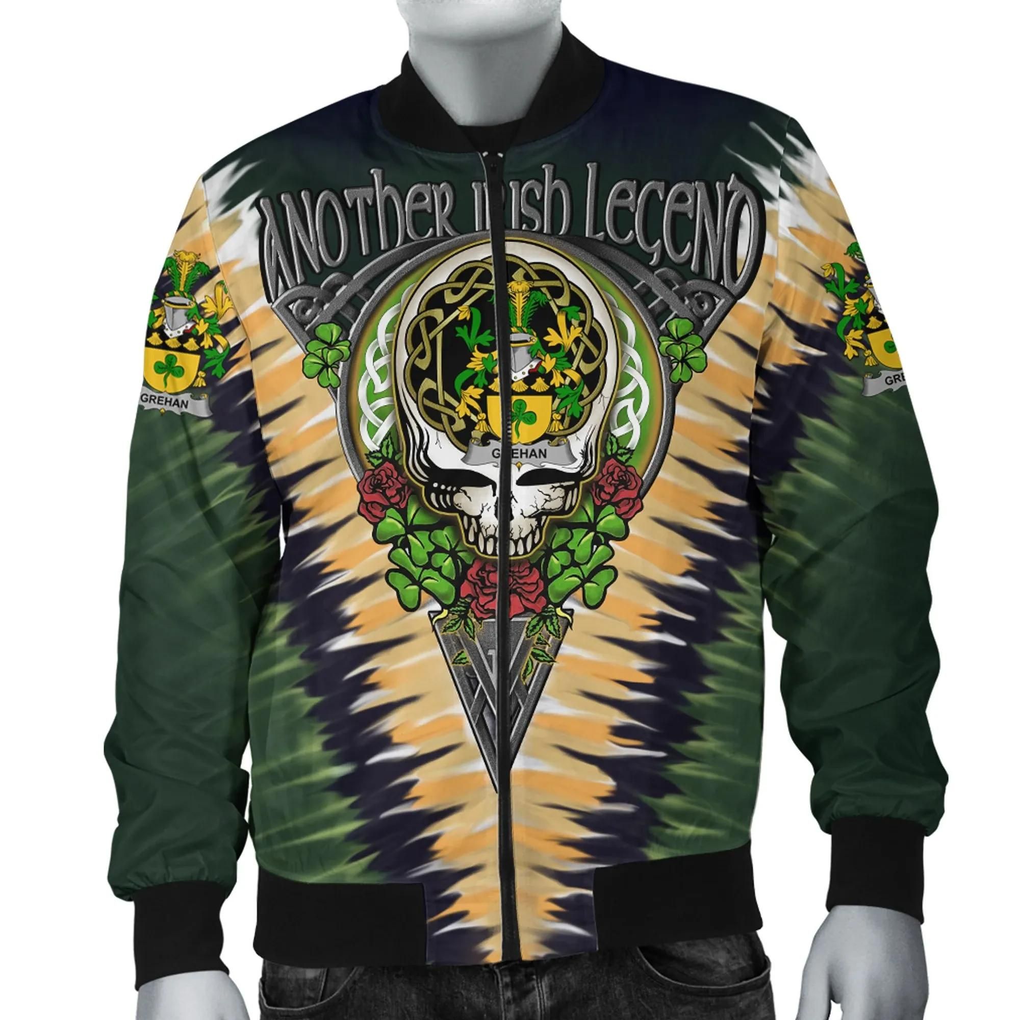 Grehan or O'Greaghan Ireland Bomber Jacket - GD Irish Legend Shamrock V Tie-Dye A7 Bomber Jacket Grehan or O'Greaghan Ireland Bomber Jacket - GD Irish Legend Shamrock V Tie-Dye A7 Bomber Jacket
