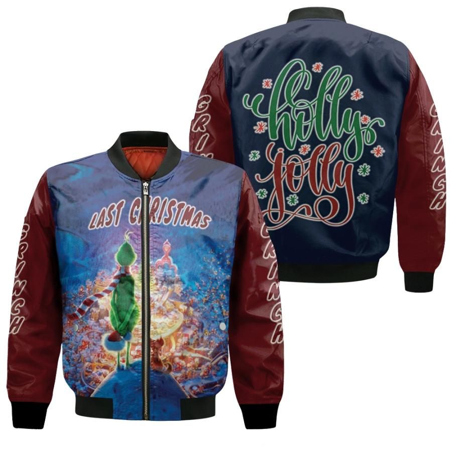 Grinch Christmas Last Christmas Holly Holly 3D Designed Allover Black Gift For Grinch Fans Christmas Fans Bomber Jacket Grinch Christmas Last Christmas Holly Holly 3D Designed Allover Black Gift For Grinch Fans Christmas Fans Bomber Jacket
