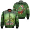 Grinch Christmas Merry Christmas Family Wreath Christmas Green 3D Designed Allover Gift For Grinch Fans Christmas Fans Bomber Jacket